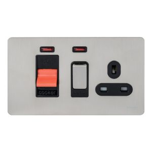 SCHNEIDER 45A Cooker+13A Switched Socket with Neon Stainless Steel