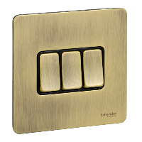 SCHNEIDER 16Ax 3 Gang 2 W Switch Antique Brass