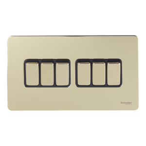 SCHNEIDER 10A 6 Gang 2 W Switch(3x6) Polished Brass