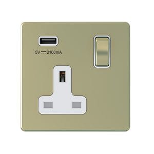 13A 1 Gang USB Switched Socket USB Output 2.4Amp Gold - Snowlite
