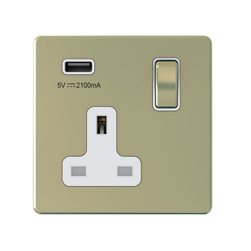 13A 1 Gang USB Switched Socket USB Output 2.4Amp Gold – Snowlite