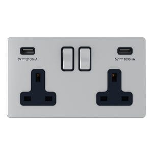 13A 2 Gang USB Switched Socket USB Output 3.1Amp Silver - Snowlite