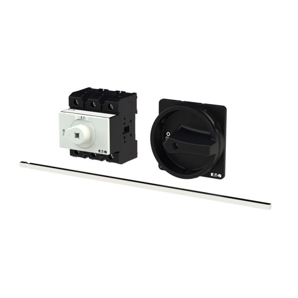 Main switch, 3 pole, 63 A, Emergency-Stop function, Lockable in the 0 (Off) position, rr mounting, with 400 mm metal shaft-Eaton