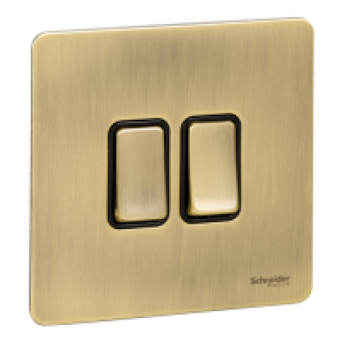 SCHNEIDER 16Ax 2 Gang  2 Way Switch Antique Brass-Schneider