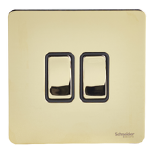 SCHNEIDER 16Ax 2 Gang 2 Way Switch Polished Brass-Schneider