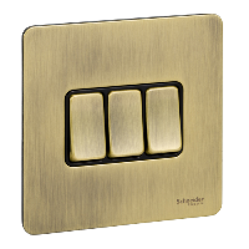 SCHNEIDER 16Ax 3 Gang 2 W Switch Antique Brass-Schneider