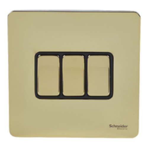 SCHNEIDER 16AX3 Gang 2W Switch Polished Brass-Schneider
