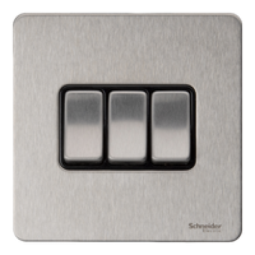 SCHNEIDER 16Ax 3 Gang 2 W Switch Stainless Steel-Schneider