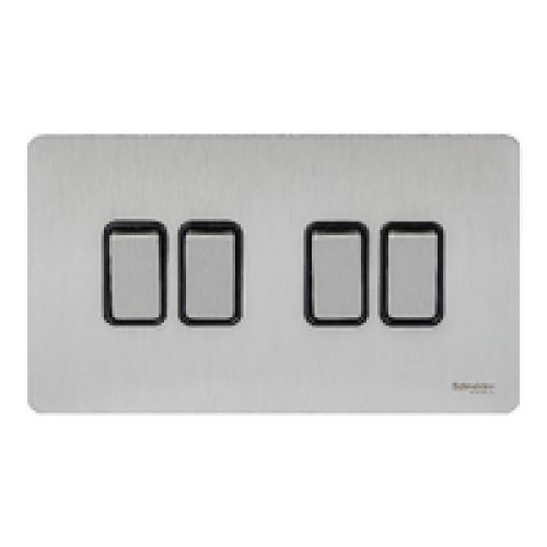 SCHNEIDER 10A 4 Gang 2 W Switch(3×6) Stainless Steel-Schneider
