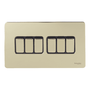 SCHNEIDER 10A 6 Gang 2 W Switch(3x6) Polished Brass-Schneider