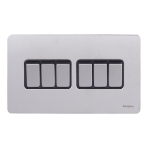 SCHNEIDER 10A 6 Gang 2 W Switch(3x6) Stainless Steel