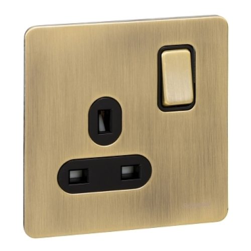SCHNEIDER 13A 1G Switched Socket Antique brass-Schneider