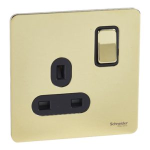 SCHNEIDER 13A 1G Switched Socket  Polished Brass