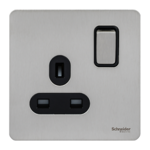 SCHNEIDER 13A 1G Switched Socket stainless steel