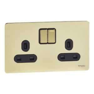 SCHNEIDER 13A 2G Switched Socket Polished Brass