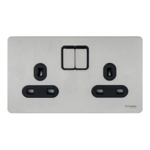 SCHNEIDER 13A 2G Switched Socket Stainless Steel