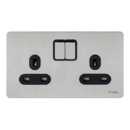 SCHNEIDER 13A 2G Switched Socket Stainless Steel
