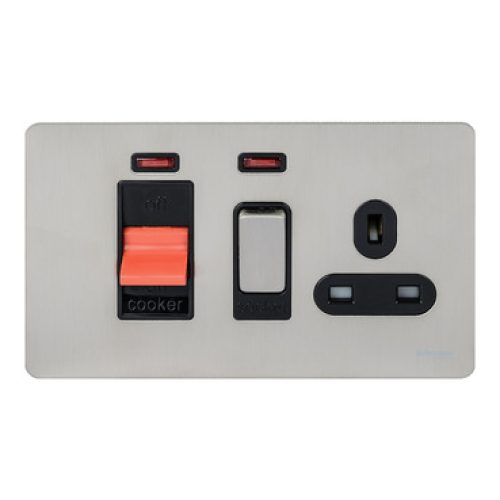 SCHNEIDER 45A Cooker+13A Switched Socket with Neon Stainless Steel-Schneider