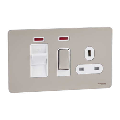 SCHNEIDER 45A Cooker+13A Switched Socket with Neon  Pearl Nickel-Schneider