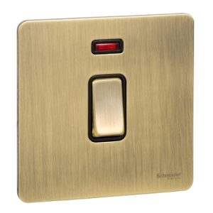 SCHNEIDER 45A 1 Gang DP Switch With Neon 3x6 Antique Brass