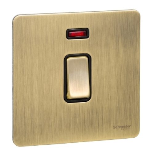 SCHNEIDER 45A 1 Gang DP Switch With Neon 3×6 Antique Brass-Schneider
