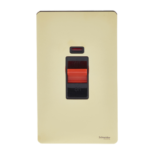 SCHNEIDER 45A 1 Gang DP Switch With Neon 3×6 Polished Brass-Schneider