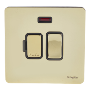 SCHNEIDER 13A DP Switched FCU With Neon  Polished Brass