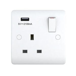 13A 1 Gang USB Switched Socket USB Output 2.1Amp - Snowlite