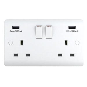 13A 2 Gang USB Switched Socket with USB Output 3.1Amp - Snowlite