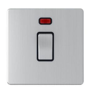 1 Gang Double Pole Silver Switch With Neon 20A - Snowlite