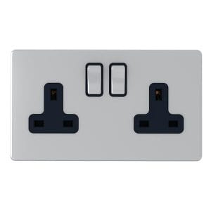 13A 2 Gang Silver Switch socket Double  Pole - Snowlite